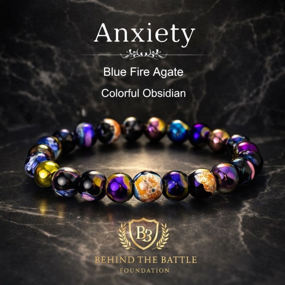 Anti Anxiety glass stone Bracelet Blue Fire Agate & Colorful Obsidian
